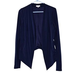 Olivia‎ Grey Women M Navy Blue Drape Open Front Cardigan Jacket Asymmetric Solid